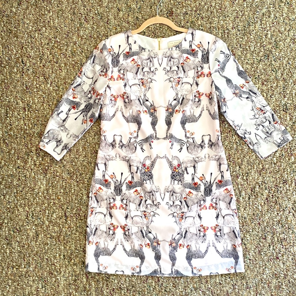 Ted Baker London minidress, size 2, pink with gray print